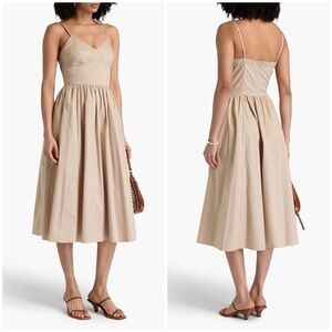 NWT Sandro Sophie Gathered Stretch Cotton Poplin Midi Dress Beige Sz 38